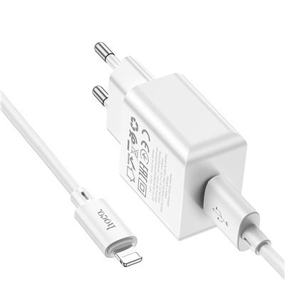 Адаптер Сетевой с кабелем Hoco C106A Leisure USB 2,1A/10W (USB/Lightning) (white)