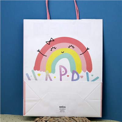Пакет подарочный (M) «Rainbow happy», white (26*32*12)