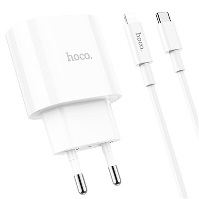 Адаптер Сетевой с кабелем Hoco C95A PD QC3.0 USB/Type-C 3A/20W (Type-C/Lightning) (white)