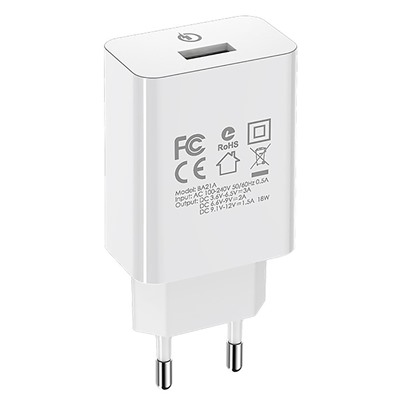 Адаптер Сетевой с кабелем Borofone BA21A Long QC3.0 USB 3A/18W (USB/Micro USB) (white)