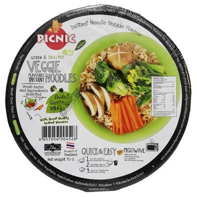 Лапша б/п со вкусом овощей Picnic (чашка), Таиланд, 70 г Акция