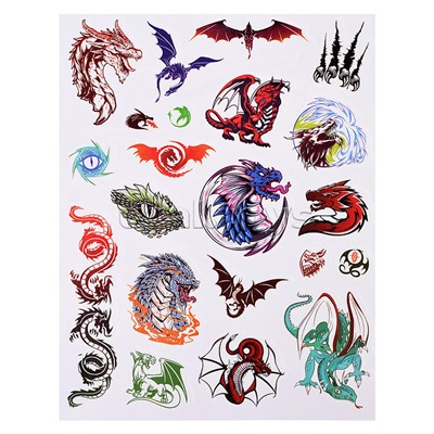 Наклейки - татуировки светящиеся "Мир драконов", 3 листа