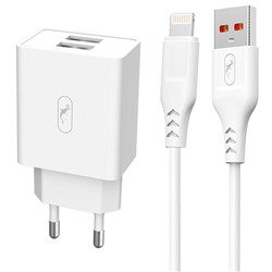 Адаптер Сетевой с кабелем SKYDOLPHIN SC30L (повр. уп.) 2USB 2,1A/10W (USB/Lightning) (white)