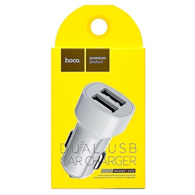 Адаптер Автомобильный Hoco Z2A 2USB/5V/2.4A (white)