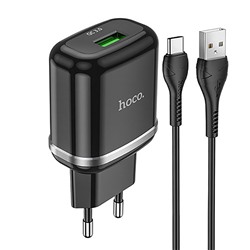 Адаптер Сетевой с кабелем Hoco N3 Special USB 3A/18W (USB/Type-C) (black)