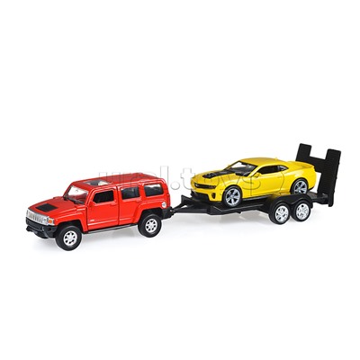 Набор 1:38, Hummer H3, Chevrolet Camaro ZL1, с прицепом, 2 шт.