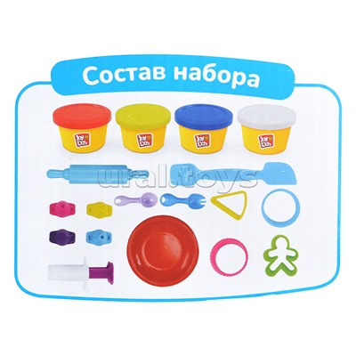 Масса для лепки набор Cake set - Тортики,  4 баночки с тестом  (4 х 50г.), формочки для пирожных и тортов, 14 аксессуаров,