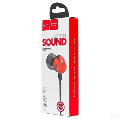 Проводные наушники с микрофоном внутриканальные Hoco M51 Proper sound universal Jack 3,5  (red)