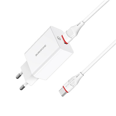 Адаптер Сетевой с кабелем Borofone BA21A Long QC3.0 (повр.уп) USB 3A/18W (USB/Type-C) (white)