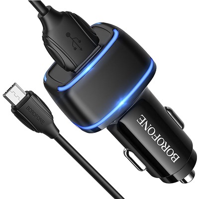 Адаптер Автомобильный с кабелем Borofone BZ14 Max 2USB/5V/2.4A +micro USB (black)