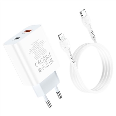 Адаптер Сетевой с кабелем Hoco C97A PD QC3.0 USB/Type-C 3A/18W (Type-C/Lightning) (white)