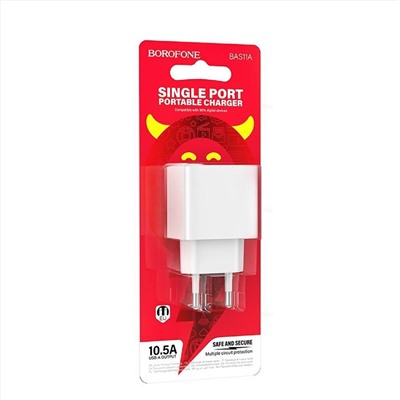 Адаптер Сетевой Borofone BAS11A Erudite USB 2,1A/10,5W (white)