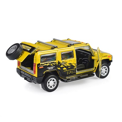 Машина металл Hummer H2 Спорт 12 см, (свет-звук, двер, баг, желтый) инерц., в коробке