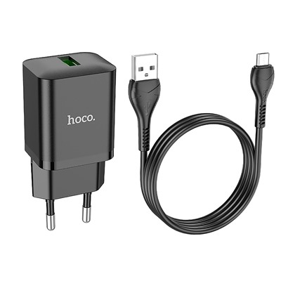 Адаптер Сетевой с кабелем Hoco N26 Maxim QC3.0 USB 18W (USB/Micro USB) (black)