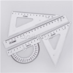 Набор средний (треуг. 2 шт, лин. 20см, транспортир) прзрачный б/цв