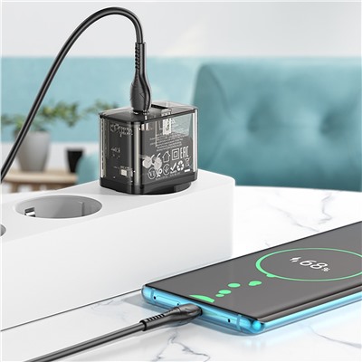 Адаптер Сетевой с кабелем Hoco N34 Dazzling PD QC3.0 USB/Type-C 3A/20W (Type-C/Type-C) (black)