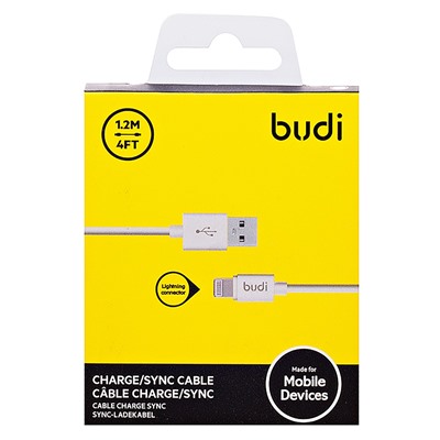 Кабель USB - Apple lightning budi M8J02304 (повр.уп)  120см 1,5A  (white)