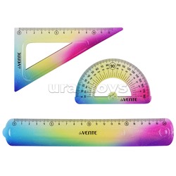 Набор геометрический "Shiny Rainbow Flex" малый, 3 предмета (линейка 20 см, угольник 30°/60°/90°, транспортир) полупрозрачный радужный, в пластиковом блистере