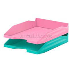 Набор из 2 пластиковых лотков для бумаг Office, Pastel Mint, мятный и розовый