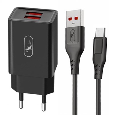 Адаптер Сетевой с кабелем SKYDOLPHIN SC30V 2USB 2,1A/10W (USB/Micro USB) (black)