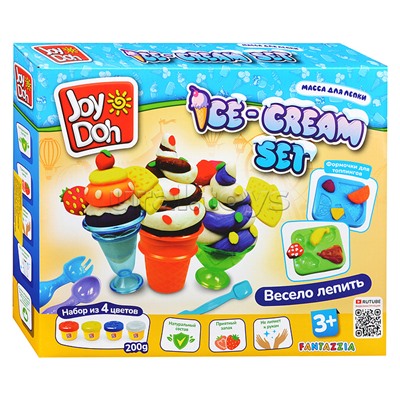 Масса для лепки набор Ice-cream set - Мороженое, доп. пресс-формы для фруктов, 10 аксессуаров, 4 баночки с тестом,  (4 х 50г.)