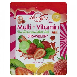 Тканевая маска для лица с экстрактом клубники Multy-Vitamin Grace Day, Корея, 27 мл Акция