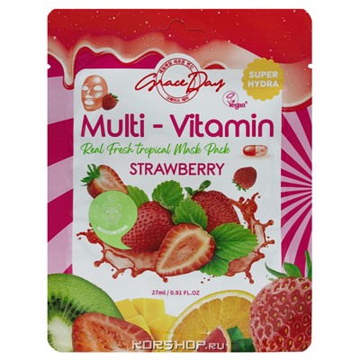 Тканевая маска для лица с экстрактом клубники Multy-Vitamin Grace Day, Корея, 27 мл Акция