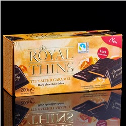 Мини-плитки Royal Thins Caramel & Sea Salt из тёмного шоколада с соленой карамелью, 200 г