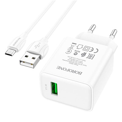 Адаптер Сетевой с кабелем Borofone BA66A QC USB 3A/18W (Micro USB/USB) (white)