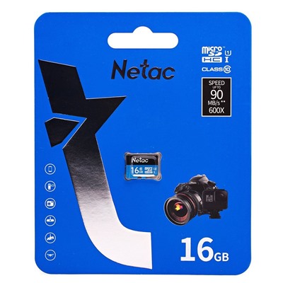 Карта флэш-памяти MicroSD 16 Гб Netac P500  Standard  UHS-I (90 Mb/s) без адаптера (Class 1class 10)