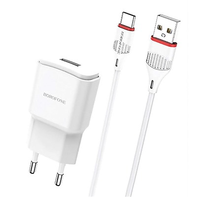 Адаптер Сетевой с кабелем Borofone BA48A Orion USB 2,1A/10W (USB/Type-C) (white)