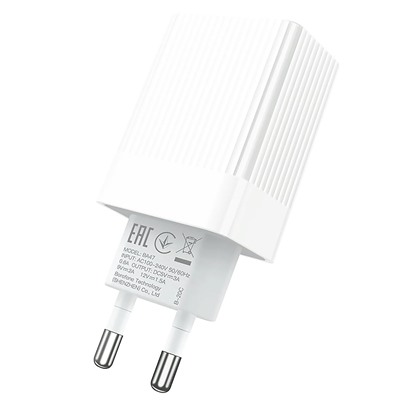 Адаптер Сетевой Borofone BA47A Mighty QC3.0 USB 3A/18W (white)