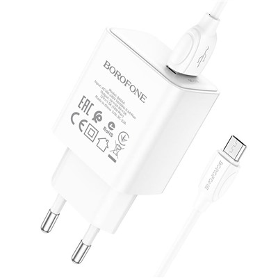 Адаптер Сетевой с кабелем Borofone BA66A QC USB 3A/18W (Micro USB/USB) (white)