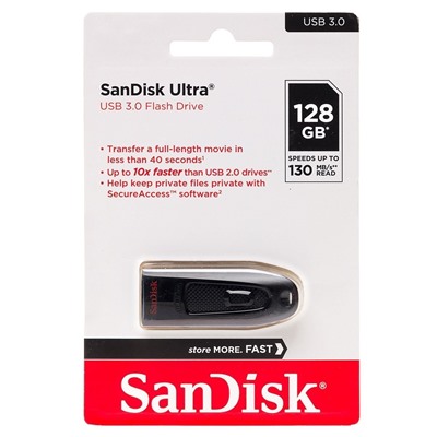 Флэш накопитель USB 128 Гб SanDisk Cruzer Ultra 3.0 (black)