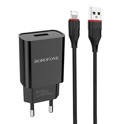 Адаптер Сетевой с кабелем Borofone BA20A Sharp USB 2,1A/10W (USB/Lightning) (black)