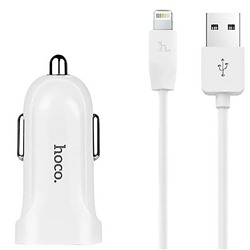 Адаптер Автомобильный с кабелем Hoco Z2A 2USB/5V/2.4A +lightning (white)