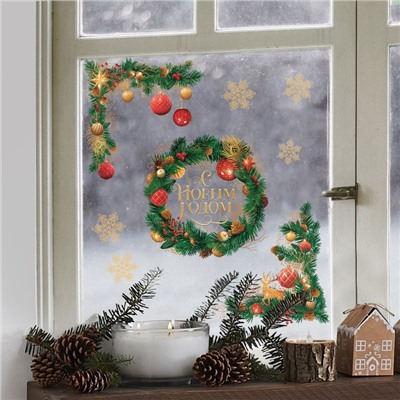 Виниловые наклейки на окна «Новогодний венок», многоразовые, 70 × 25 см