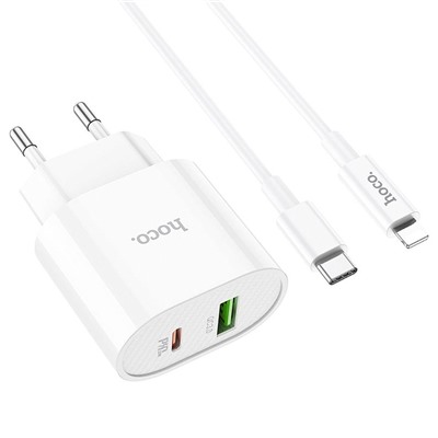 Адаптер Сетевой с кабелем Hoco C95A PD QC3.0 USB/Type-C 3A/20W (Type-C/Lightning) (white)