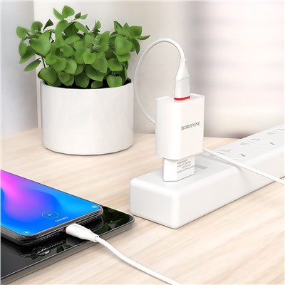 Адаптер Сетевой с кабелем Borofone BA20A Sharp USB 2,1A/10W (USB/Type-C) (white)