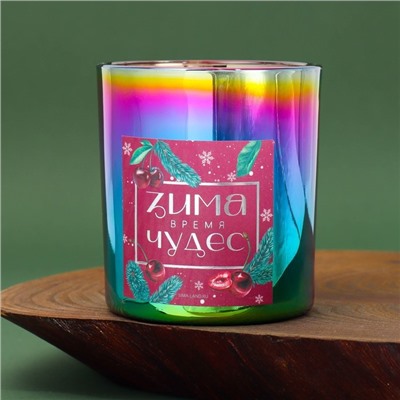 Новогодняя свеча в стакане «Зима-время чудес», аромат вишня