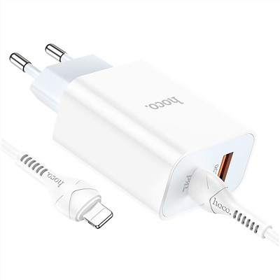 Адаптер Сетевой с кабелем Hoco C97A PD QC3.0 USB/Type-C 3A/18W (Type-C/Lightning) (white)