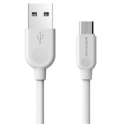 Кабель USB - micro USB Borofone BX14 (повр. уп)  300см 2,4A  (white)