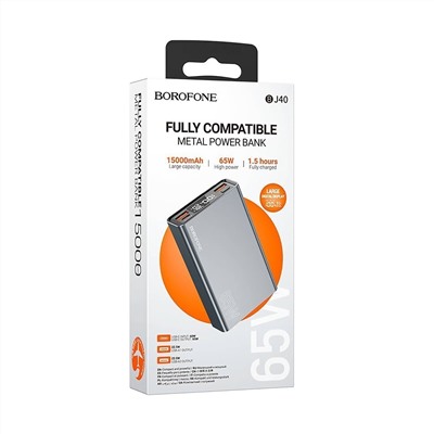 Внешний аккумулятор Borofone BJ40 PD QC 15000mAh Type-C/USB*2/Type-C (metal gray)