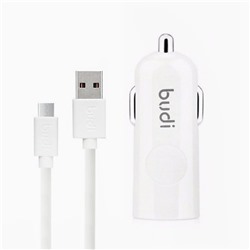 Адаптер Автомобильный с кабелем budi M8J062M 1USB/5V/2.4A +micro (повр. уп.) (white)