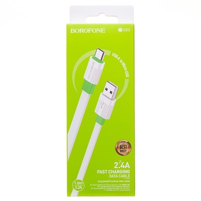 Кабель USB - micro USB Borofone BX89  100см 2,4A  (white/green)