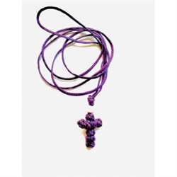 Детский вязаный фиолетовый крестик с белой бусиной, Афон