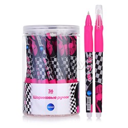Ручка шариковая прорезиненная Аниме "Клетка розовая" с эргономичной резинкой для пальцев, цвет чернил синий, 0.7мм.