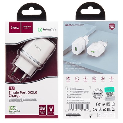 Адаптер Сетевой Hoco N3 Special USB 3A/18W (white)