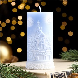 Свеча - цилиндр "С Рождеством!", 4,7×10 см, голубая