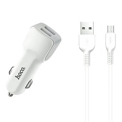 Адаптер Автомобильный с кабелем Hoco Z23 2USB/5V/2.4A +micro USB (white)